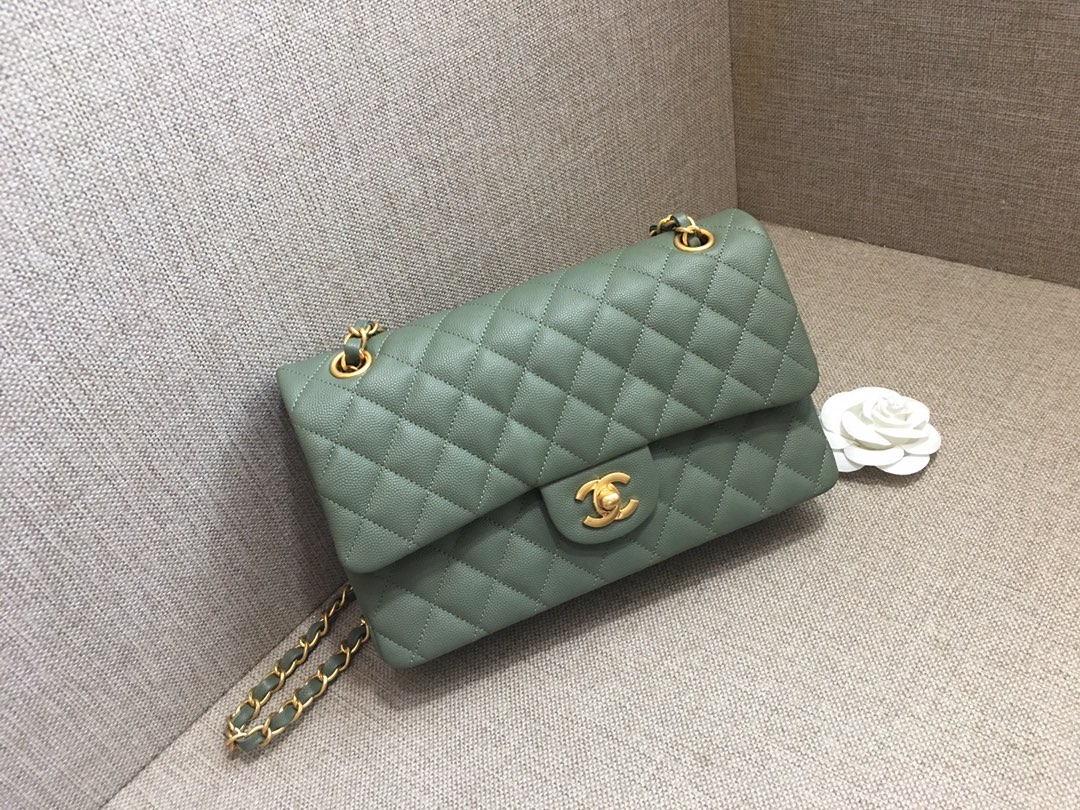 Medium Classic Flap Caviar Bag A01112 Gray Green/Gold